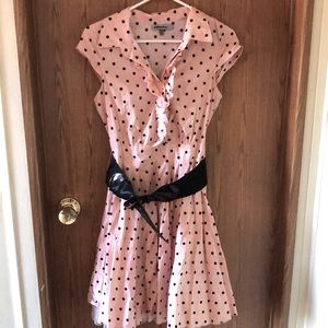 Baileyblue pink polka dot dress- detachable belt